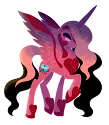 Size: 1280x1466 | Tagged: safe, artist:bearmation, princess cadance, oc, oc only, oc:heart attack, alicorn, pony, g4, alicorn oc, bedroom eyes, concave belly, female, horn, looking back, mare, nightmare cadance, nightmare heart, nightmarified, raised hoof, simple background, slender, smiling, smirk, solo, spread wings, thin, transparent background, vector, wings