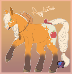 Size: 2007x2051 | Tagged: safe, artist:dark--drawz, applejack, earth pony, pony, g4, braided ponytail, coat markings, cowboy hat, dappled, female, hat, high res, mare, redesign, signature, simple background, socks (coat markings), solo, stetson