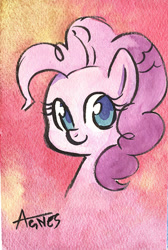 Size: 380x565 | Tagged: safe, artist:agnesgarbowska, pinkie pie, earth pony, pony, g4, c:, cute, diapinkes, smiling, solo, traditional art