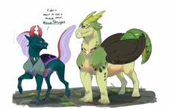 Size: 3038x1946 | Tagged: safe, artist:yozora122, pharynx, oc, oc:hercules, changedling, changeling, dragonling, hybrid, g4, interspecies offspring, magical gay spawn, offspring, parent:spike, parent:thorax, parents:thoraxspike, prince pharynx, simple background, size difference, uncle and nephew, white background
