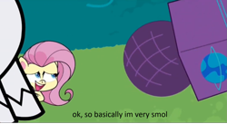 Size: 1591x872 | Tagged: safe, edit, edited screencap, screencap, fluttershy, rarity, pegasus, pony, g4.5, my little pony: pony life, the rarity report, cute, micro, microphone, offscreen character, shrunk, shyabetes, smol, solo focus