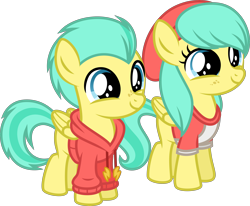 Size: 6069x5000 | Tagged: safe, alternate version, artist:melisareb, barley barrel, pickle barrel, pegasus, pony, g4, my little pony: rainbow roadtrip, .svg available, absurd resolution, barleybetes, barrel twins, brother and sister, clothes, colt, cute, duo, female, filly, freckles, hat, male, picklebetes, puppy dog eyes, siblings, simple background, transparent background, twins, vector