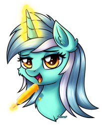 Size: 1437x1749 | Tagged: safe, artist:kruszynka25, lyra heartstrings, pony, unicorn, g4, cheek fluff, dirty, dripping, ear fluff, eyelashes, food, ice cream, licking, looking at you, open mouth, popsicle, simple background, solo, tongue out, transparent background