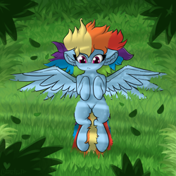 Size: 2823x2820 | Tagged: safe, artist:llametsul, rainbow dash, pegasus, pony, g4, ear fluff, feather, female, grass, high res, lying down, mare, nature, on back, solo, wings