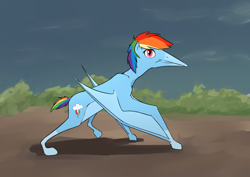 Size: 1052x744 | Tagged: safe, artist:whiskeypanda, rainbow dash, hybrid, pony, pterodactyl, pterosaur, g4, drawthread, ponified, ponified animal photo, pterodash, rainbow dactyl, requested art, solo, species swap, spread wings, wings