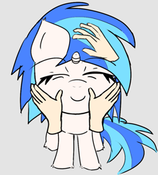 Size: 761x842 | Tagged: safe, artist:nozukz, dj pon-3, vinyl scratch, pony, unicorn, g4, cute, disembodied hand, drawthread, eyes closed, hand, petting, requested art, simple background, smiling, solo focus, vinylbetes