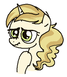 Size: 262x302 | Tagged: safe, artist:kleyime, sweet biscuit, pony, unicorn, g4, confused, drawthread, hoof on chest, requested art, scrunchy face, simple background, solo, white background