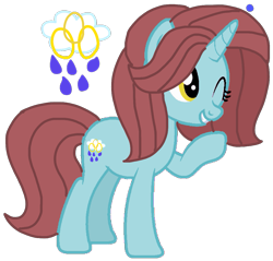 Size: 1083x1035 | Tagged: safe, artist:徐詩珮, oc, oc only, oc:sassy goldylinks, pony, bubbleverse, g4, offspring, one eye closed, parent:november rain, parent:peppermint goldylinks, parents:novemberlinks, raised hoof, simple background, smiling, solo, transparent background, wink