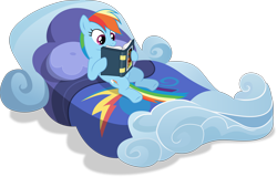 Size: 9374x6000 | Tagged: safe, artist:frownfactory, rainbow dash, pegasus, pony, g4, read it and weep, .svg available, bed, book, cloud, female, mare, simple background, solo, transparent background, vector