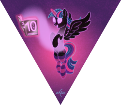 Size: 2309x2000 | Tagged: safe, artist:crystalightx, twilight sparkle, alicorn, pony, mlp fim's tenth anniversary, g4, 10, anniversary, book, clothes, ethereal mane, female, glowing, glowing eyes, glowing horn, glowing mane, happy birthday mlp:fim, high res, horn, magic, magic aura, mare, open mouth, simple background, socks, solo, space, spread wings, stars, striped socks, that pony sure does love books, transparent background, triangle, twilight sparkle (alicorn), wings