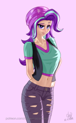 Size: 1200x1920 | Tagged: safe, artist:cherrymocaccino, artist:zuko42, starlight glimmer, art pack:music album 'e.g.8 themes', equestria girls, g4, arm behind back, belly button, cap, clothes, hand on hip, hat, jeans, looking at you, pants, shirt, solo, vest