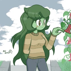 Size: 1280x1280 | Tagged: safe, artist:theratedrshimmer, wallflower blush, equestria girls, g4, bellflower, copihue, cute, flower, flowerbetes, solo, wallflower and plants