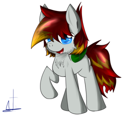 Size: 1974x1822 | Tagged: safe, artist:almaustral, oc, oc only, bat pony, pony, bat pony oc, bat wings, open mouth, raised hoof, signature, simple background, smiling, solo, white background, wings