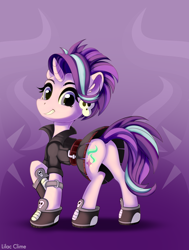 Size: 4000x5300 | Tagged: safe, artist:lilclim, starlight glimmer, pony, unicorn, g4, absurd resolution, alternate hairstyle, butt, clothes, ear fluff, ear piercing, earring, edgelight glimmer, female, gameloft interpretation, glimmer glutes, jewelry, looking at you, looking back, looking back at you, mare, piercing, plot, punk, smiling, solo