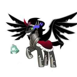 Size: 1586x1586 | Tagged: safe, artist:cybervader311, king sombra, pony of shadows, pony, unicorn, g4, bell, fusion:king sombra, fusion:pony of shadows, grogar's bell, shadow lord sombra, simple background, solo, white background