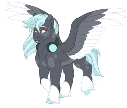 Size: 1024x871 | Tagged: safe, artist:uunicornicc, oc, oc only, pegasus, pony, colored wings, headphones, male, multicolored wings, offspring, parent:limestone pie, parent:thunderlane, parents:thunderstone, simple background, solo, stallion, white background, wings