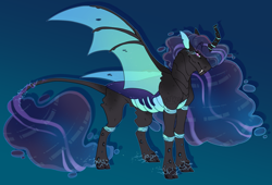 Size: 1921x1310 | Tagged: safe, artist:seffiron, oc, oc only, oc:love storm, changepony, hybrid, pony, ethereal mane, gradient background, interspecies offspring, offspring, parent:nightmare moon, parents:canon x oc, simple background, solo, transparent background