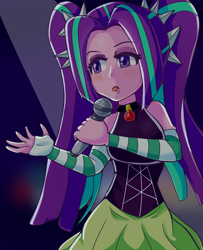 Size: 1300x1600 | Tagged: safe, artist:n00bultima, aria blaze, equestria girls, g4, my little pony equestria girls: better together, female, gem, microphone, pigtails, siren gem, sleeveless, solo, twintails