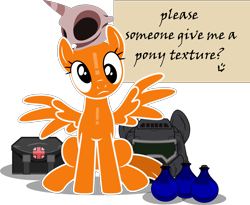 Size: 5772x4725 | Tagged: safe, artist:isaac_pony, oc, oc:not texture, pegasus, pony, confused, doom, doom equestria, female, helmet, medic kit, poster, show accurate, simple background, skull, squint, transparent background
