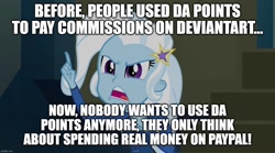 Size: 1280x714 | Tagged: safe, trixie, equestria girls, g4, my little pony equestria girls: rainbow rocks, image macro, imgflip, implied deviantart, meme, op has a point, op is a duck, solo, trixie yells at everything