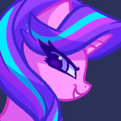 Size: 800x800 | Tagged: safe, artist:lollipony, starlight glimmer, pony, unicorn, g4, bust, colored pupils, female, grin, lidded eyes, looking down, mare, portrait, profile, simple background, smiling, solo