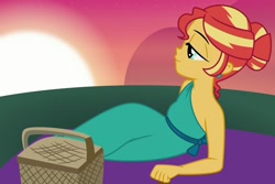 Size: 1024x683 | Tagged: safe, artist:doublewbrothers, artist:emeraldblast63, sunset shimmer, equestria girls, g4, basket, clothes, date, dress, picnic basket, romantic, solo, sunset