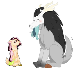 Size: 3048x2784 | Tagged: safe, artist:kittypaintyt, artist:thieeur-nawng, oc, oc only, oc:list shy, hybrid, pony, wendigo, base used, collaboration, high res, interspecies offspring, offspring, parent:discord, parent:fluttershy, parents:discoshy, simple background, vore, white background, worried