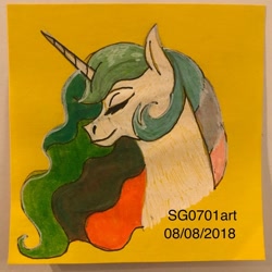 Size: 1080x1080 | Tagged: safe, artist:stargazerseven, princess celestia, alicorn, pony, g4, bust, eyes closed, female, mare, missing accessory, solo, traditional art