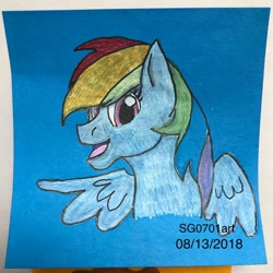 Size: 1080x1080 | Tagged: safe, artist:stargazerseven, rainbow dash, pegasus, pony, g4, bust, female, mare, open mouth, smiling, solo, traditional art