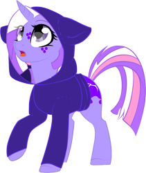 Size: 1239x1465 | Tagged: safe, artist:cloud-fly, artist:etcheddaydream, oc, oc only, pony, unicorn, base used, clothes, hoodie, horn, looking up, request, simple background, solo, transparent background, unicorn oc