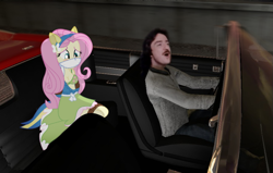 Size: 909x577 | Tagged: safe, artist:radiantrealm, edit, edited edit, editor:grapefruitface, fluttershy, equestria girls, g4, 3d, blue oyster cult, bondage, boots, bound and gagged, bra, breasts, buck dharma, busty fluttershy, car, cleavage, cloth gag, clothes, female, femsub, flower pattern underwear, fluttersub, gag, gmod, green underwear, kidnapped, over the nose gag, poggers, rope, rope bondage, shoes, song reference, submissive, sweater, tied up, torn clothes, underwear, wondercolts uniform