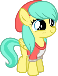 Size: 4000x5277 | Tagged: safe, alternate version, artist:melisareb, barley barrel, pegasus, pony, g4, my little pony: rainbow roadtrip, .svg available, absurd resolution, barleybetes, clothes, cute, female, filly, freckles, hat, puppy dog eyes, simple background, solo, transparent background, vector