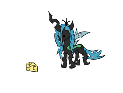 Size: 1600x1200 | Tagged: safe, artist:hopefulsparks, queen chrysalis, changeling, changeling queen, pony, g4, cheese, cheeselegs, chibi, colored, cute, cutealis, doodle, female, flat colors, food, meme, monochrome, simple background, solo