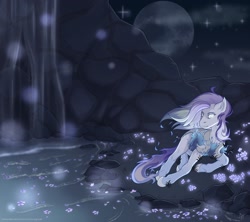 Size: 1920x1707 | Tagged: safe, artist:yarugreat, pony, female, night, solo, stars, waterfall