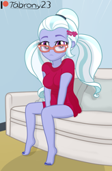 Size: 1364x2080 | Tagged: safe, artist:tabrony23, sugarcoat, equestria girls, g4, clothes, commission, female, glasses, hairclip, looking at you, patreon, patreon logo, show accurate, solo