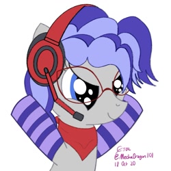 Size: 1191x1191 | Tagged: safe, artist:cityflyer502, oc, oc only, oc:cinnabyte, pony, adorkable, cinnabetes, clothes, cute, dork, gaming headset, headphones, headset, simple background, socks, solo, striped socks, white background