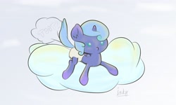 Size: 4096x2459 | Tagged: safe, artist:inkypuso, princess luna, alicorn, pony, g4, baby, baby pony, cloud, diaper, fart, fart noise, female, filly, lunar wind, on a cloud, onomatopoeia, solo, sound effects, woona, younger