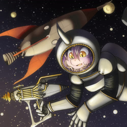 Size: 2221x2221 | Tagged: safe, artist:st. oni, oc, oc only, oc:nebula eclipse, anthro, high res, raygun, rocket, space, spacesuit, stars, team fortress 2