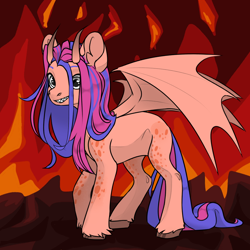 Size: 1024x1024 | Tagged: safe, oc, demon, demon pony, original species, fire, hell, horns, peachy flame