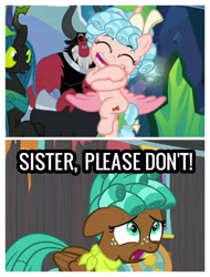 Size: 2522x3326 | Tagged: safe, edit, edited screencap, screencap, cozy glow, lord tirek, queen chrysalis, spur, alicorn, centaur, changeling, changeling queen, pegasus, pony, g4, growing up is hard to do, the ending of the end, alicornified, bell, bow, comparison, cozy spur, cozycorn, faic, female, filly, grogar's bell, high res, implied siblings, male, race swap, siblings, tail bow, teenager, ultimate chrysalis