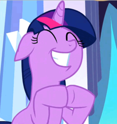 Size: 424x447 | Tagged: safe, screencap, twilight sparkle, pony, g4, the crystal empire, adorkable, cute, dork, excited, floppy ears, hooves together, smiling, solo, twiabetes