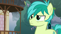 Size: 1920x1080 | Tagged: safe, screencap, sandbar, earth pony, pony, g4, the ending of the end, male, overcast, ponyville town hall, reaction image, solo