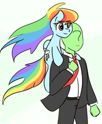 Size: 842x1022 | Tagged: safe, artist:nozukz, rainbow dash, oc, oc:anon, human, pegasus, pony, g4, drawthread, duo, flowing mane, piggyback ride, ponified, ponified animal photo, requested art