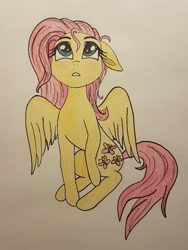 Size: 1950x2590 | Tagged: safe, artist:stepandy, artist:zosma-art, fluttershy, pegasus, pony, g4, colored pencil drawing, cute, female, mare, shy, shyabetes, solo, traditional art