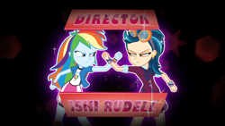 Size: 1920x1080 | Tagged: safe, screencap, indigo zap, rainbow dash, equestria girls, g4, my little pony equestria girls: friendship games, credits, female, ishi rudell, opening credits