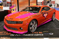 Size: 512x342 | Tagged: safe, scootaloo, pony, g4, car, chevrolet, chevrolet camaro, female, heart, mare, smiling