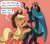 Size: 1728x1512 | Tagged: safe, artist:docwario, applejack, queen chrysalis, changeling, changeling queen, earth pony, pony, g4, chrysajack, crack shipping, female, gradient background, heart, jacktober, lesbian, looking at each other, shipping, speech bubble