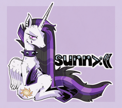 Size: 800x708 | Tagged: safe, artist:goblinspell, princess celestia, alicorn, pony, g4, choker, chokerlestia, ear piercing, female, frown, hoof shoes, mare, piercing, punklestia, sitting, solo, spiked choker, sunn o)))