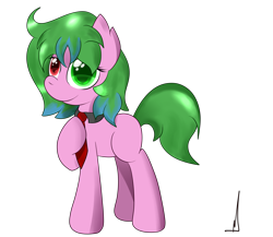 Size: 2300x2000 | Tagged: safe, artist:almaustral, oc, oc only, earth pony, pony, earth pony oc, heterochromia, high res, hoof on chest, necktie, signature, simple background, solo, transparent background