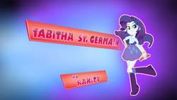Size: 1920x1080 | Tagged: safe, screencap, rarity, equestria girls, g4, my little pony equestria girls: friendship games, boots, bracelet, clothes, credits, female, glasses, high heel boots, jewelry, opening credits, rarity's glasses, shoes, skirt, socks, sparkles, tabitha st. germain